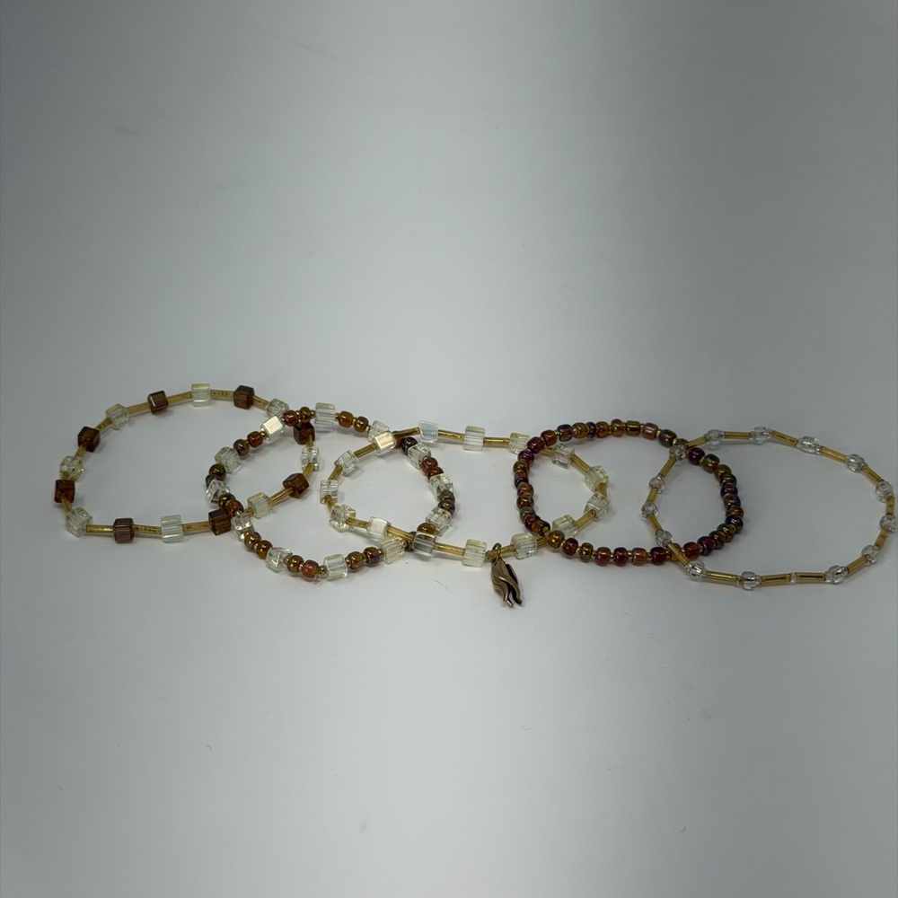 Amber Glow Minimalist Beaded Bracelets – Set of 5